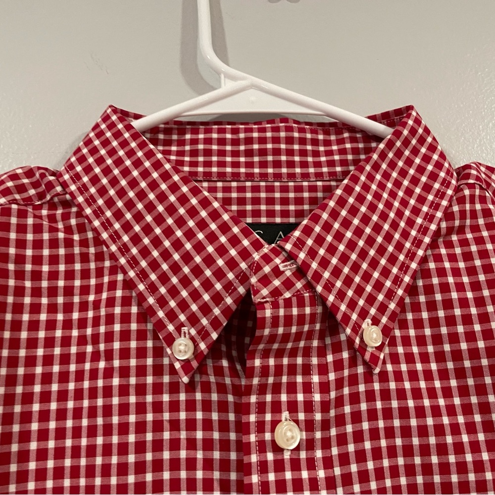 Jos. A Bank Red Gingham Button Down Long Sleeve Shirt Large L - Picture 2 of 6